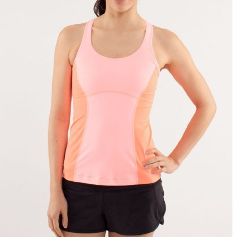 Lululemon Run Pace‎ Tank Coral Orange Stripe 10